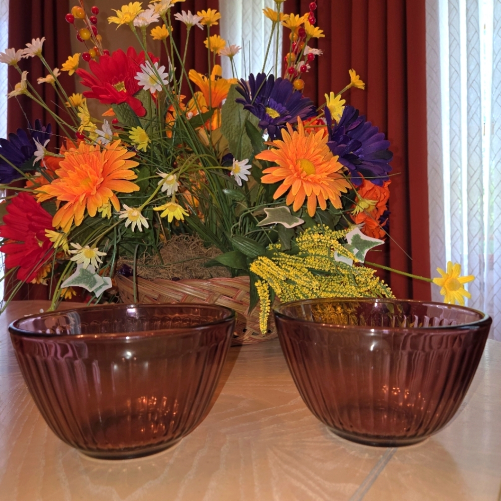 Vintage Amethyst/Purple, Pyrex Glass Bowls - Set of 2, Mid-Century Modern